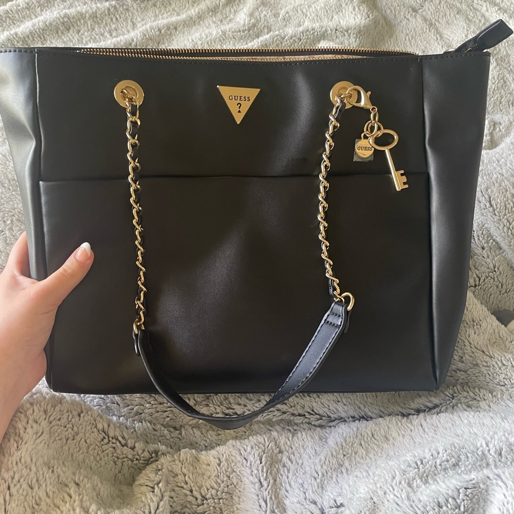 Guess Black Tote Bag with Gold Accents